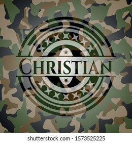 Christian on camouflaged pattern. Vector Illustration. Detailed.