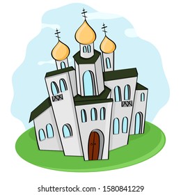 Christian orthodox church. Cartoon colored doodle. Vector illustration isolated on white background