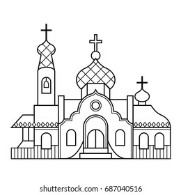 Christian orthodox church, isolated, lined vector illustration.