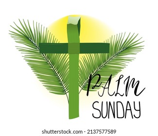 A Christian Palm Sunday religious holiday with palm branches and leaves illustration. 