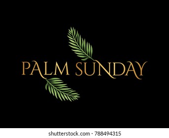 A Christian Palm Sunday religious holiday with palm branches and leaves illustration. Vector EPS 10 available.