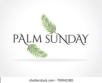 A Christian Palm Sunday religious holiday with palm branches and leaves illustration. Vector EPS 10 available.