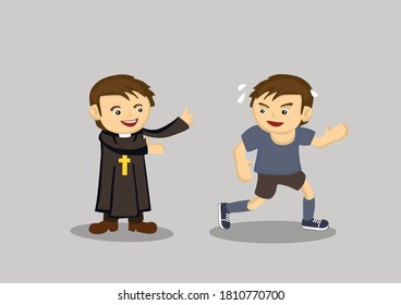 A Christian Priest Asking A Man To Join His Religious. Vector Illustration