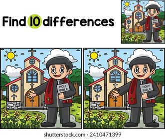 Christian Priest in a Church Find The Differences