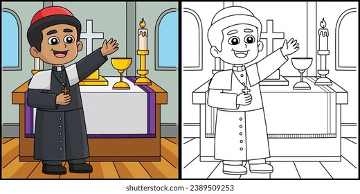 Christian Priest Coloring Page Illustration