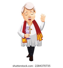 The Christian priest is holding the glass in hand. Vector graphic illustration. Individually on a white background.