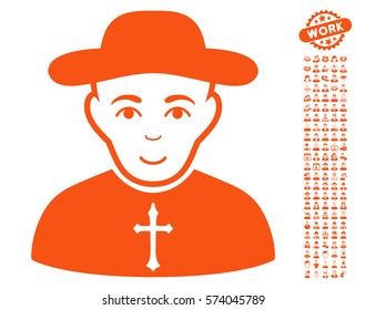 Christian Priest pictograph with bonus men clip art. Vector illustration style is flat iconic orange symbols on white background.