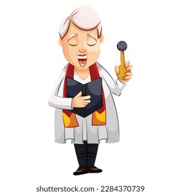 The Christian priest is reading a book and sprinkling holy water.
Vector graphic illustration. Individually on a white background.