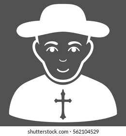 Christian Priest vector icon. Flat white symbol. Pictogram is isolated on a gray background. Designed for web and software interfaces.