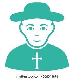 Christian Priest vector icon. Flat cyan symbol. Pictogram is isolated on a white background. Designed for web and software interfaces.