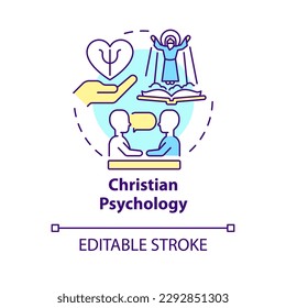 Christian psychology concept icon. Religious support. Church counseling abstract idea thin line illustration. Isolated outline drawing. Editable stroke. Arial, Myriad Pro-Bold fonts used