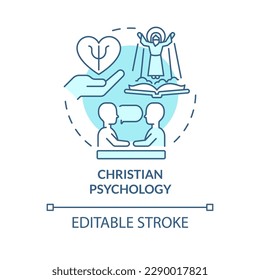 Christian psychology turquoise concept icon. Religious support. Church counseling abstract idea thin line illustration. Isolated outline drawing. Editable stroke. Arial, Myriad Pro-Bold fonts used