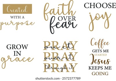 Christian quotes bundle, religious print, Christian saying set, vector illustration