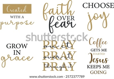 Christian quotes bundle, religious print, Christian saying set, vector illustration