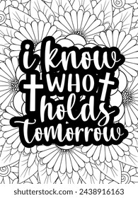 Christian Quotes Flower Coloring Page Beautiful black and white illustration for adult coloring book