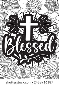 Christian Quotes Flower Coloring Page Beautiful black and white illustration for adult coloring book