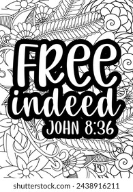 Christian Quotes Flower Coloring Page Beautiful black and white illustration for adult coloring book