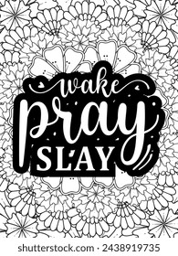 Christian Quotes Flower Coloring Page Beautiful black and white illustration for adult coloring book