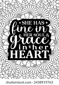 Christian Quotes Flower Coloring Page Beautiful black and white illustration for adult coloring book