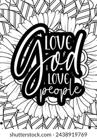 Christian Quotes Flower Coloring Page Beautiful black and white illustration for adult coloring book