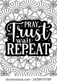 Christian Quotes Flower Coloring Page Beautiful black and white illustration for adult coloring book