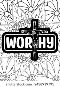 Christian Quotes Flower Coloring Page Beautiful black and white illustration for adult coloring book
