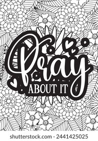 Christian Quotes Flower Coloring Page Beautiful black and white illustration for adult coloring book