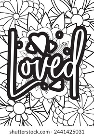 Christian Quotes Flower Coloring Page Beautiful black and white illustration for adult coloring book