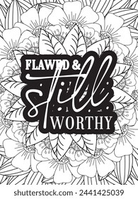 Christian Quotes Flower Coloring Page Beautiful black and white illustration for adult coloring book