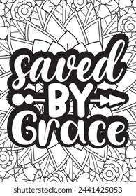 Christian Quotes Flower Coloring Page Beautiful black and white illustration for adult coloring book