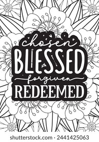 Christian Quotes Flower Coloring Page Beautiful black and white illustration for adult coloring book