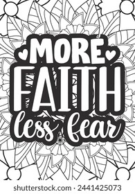 Christian Quotes Flower Coloring Page Beautiful black and white illustration for adult coloring book
