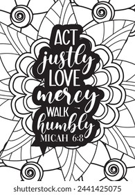 Christian Quotes Flower Coloring Page Beautiful black and white illustration for adult coloring book