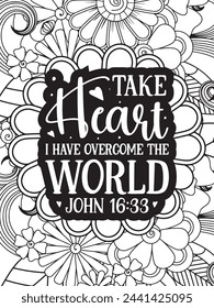 Christian Quotes Flower Coloring Page Beautiful black and white illustration for adult coloring book