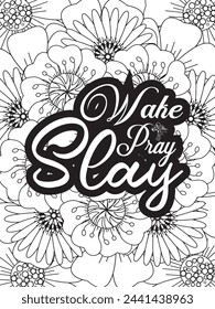 Christian Quotes Flower Coloring Page Beautiful black and white illustration for adult coloring book