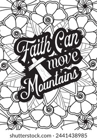 Christian Quotes Flower Coloring Page Beautiful black and white illustration for adult coloring book