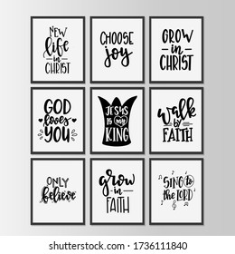 Christian quotes hand drawn typography poster set or cards. Conceptual handwritten phrases.