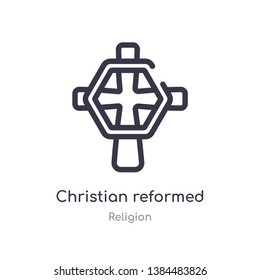 christian reformed church outline icon. isolated line vector illustration from religion collection. editable thin stroke christian reformed church icon on white background