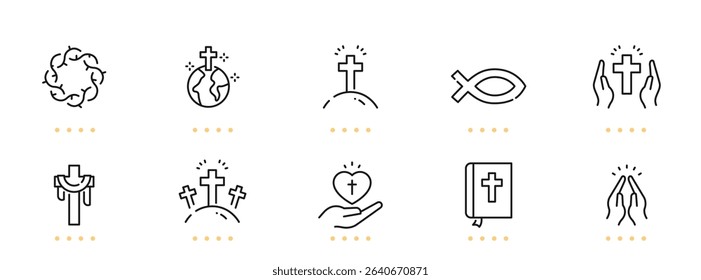 Christian related line icon set. Editable stroke
