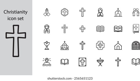 Christian religion 24 line icon set vector art キリスト教のアイコン