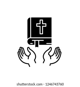 Christian religion black icon, vector sign on isolated background. Christian religion concept symbol, illustration 