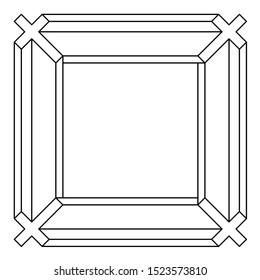 Christian religion border frame with crosses at the corners. Outline style simple religious picture frame. Adjustable line width.