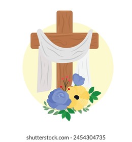 christian religion. cross easter with flower wreath