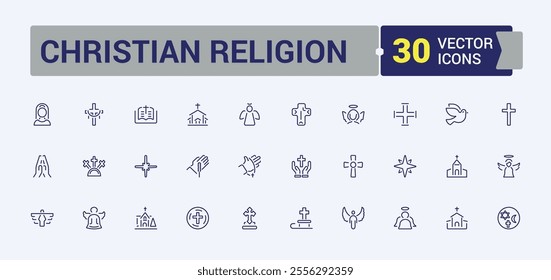 Christian Religion icon pack. It contains symbols to object, colorful, christianity, bridge, white, isolated, crown and more. Editable vector icon and illustration.