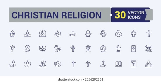 Christian Religion icon pack. It contains symbols to object, colorful, christianity, bridge, white, isolated, crown and more. Editable vector icon and illustration.