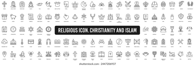 Christliche Religion Line Icons Kollektion. Religiöse Symbole. Symbol für christliche Vektorgrafik