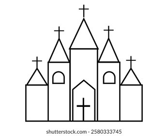 Christian religion symbol. Church icon set. Monastery, Christianity temple, Chapel, pray Christian church catholic Jesus, lovers cross gospel, customize, setup, process symbol. Vector illustration.