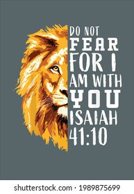 Christian Religious Bible Verse Sayings Lion Fear Scripture design vector illustration for use in design and print poster canvas