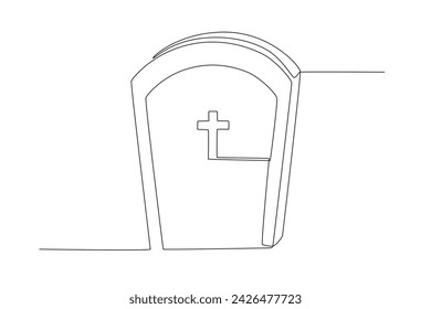 Christian religious cemetery. Burial one-line drawing