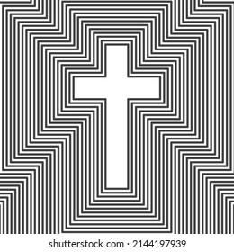 christian religious cross surrounded by black lines - vector illustration